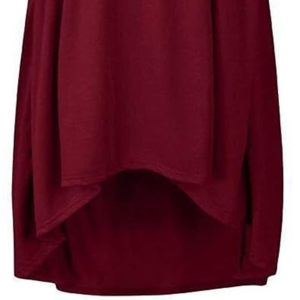 Womens Knit Cold Shoulder Maxi Dress Plus Size 3X Red High Low Pullover Party - Picture 4 of 7